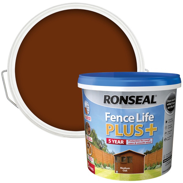 Ronseal Fence Life Plus 5ltr - Medium Oak Colour